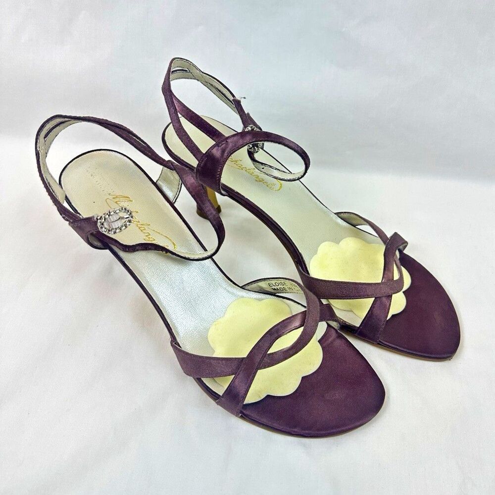 Michaelangelo Eloise Purple Strappy Ankle Strap kitten heel Rhinestone Buckle